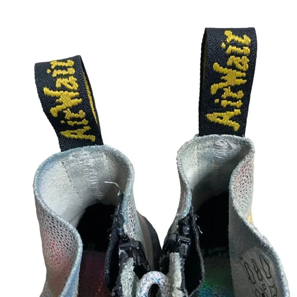 Dr Martens 1460 Pascal Boots 3 Rainbow Glitter Leather Laces Zip Rubber Sole